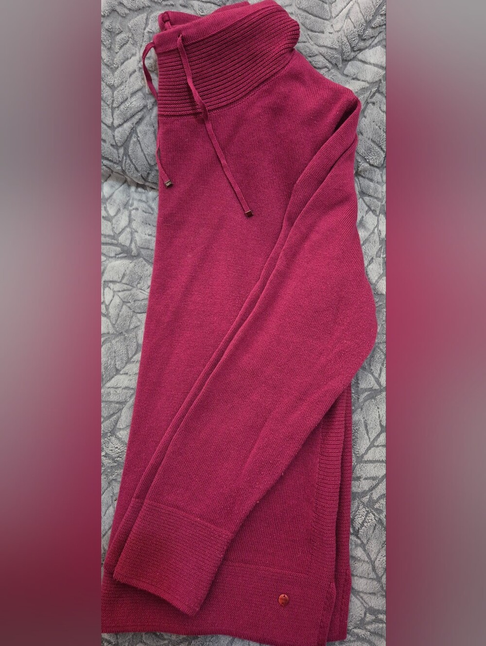 Women's Raspberry Funnel Neck Drawcord Sweater - Picture 2 of 6